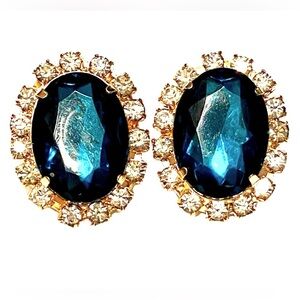 Vintage Emerald Green Rhinestone Earrings Clip On